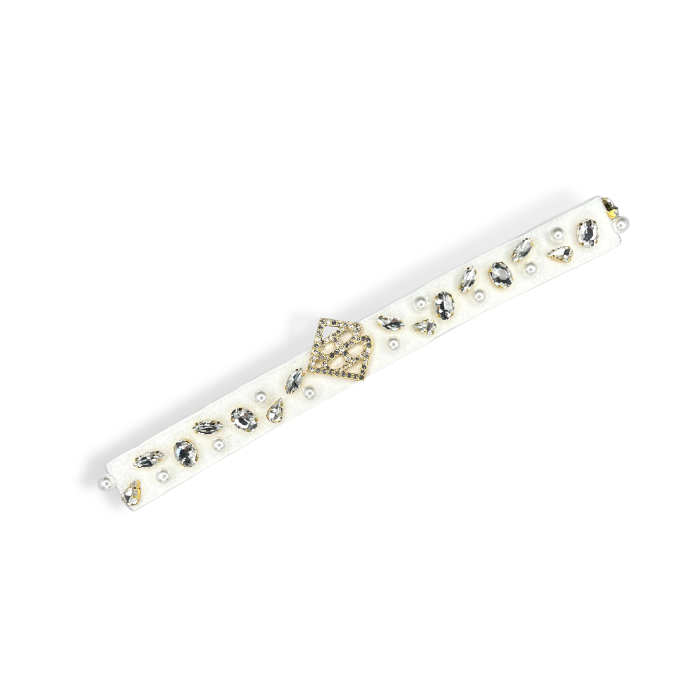 White Hat Band with Crystals & Pearls