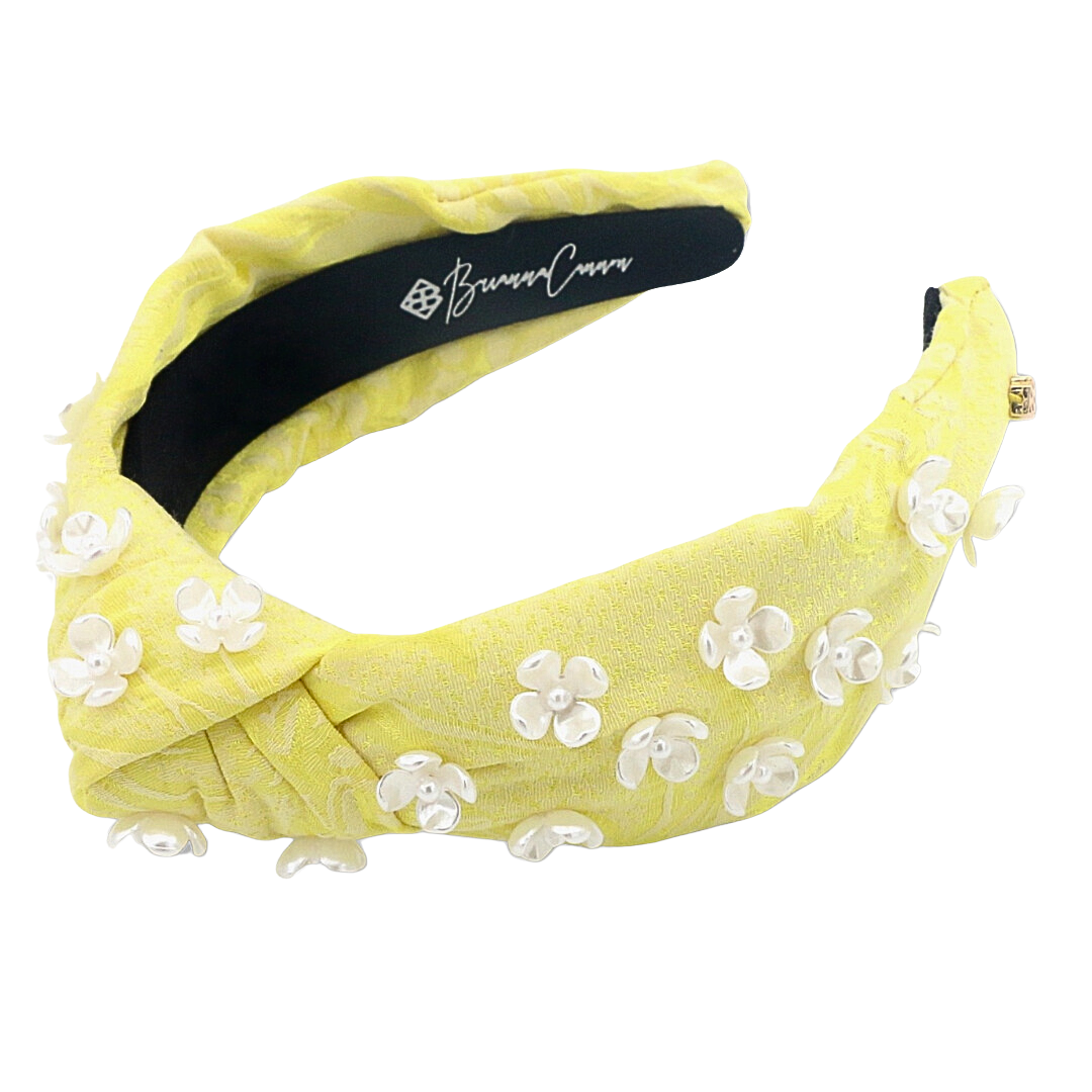 Yellow Headband with Pearl Flowers
