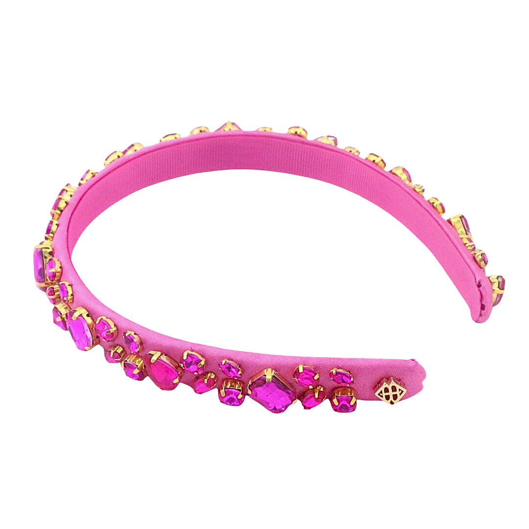 Thin Hot Pink Headband with Hot Pink Hand-Sewn Crystals