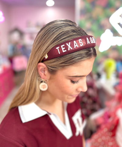 Texas A&M  Maroon Thin Embroidered Headband