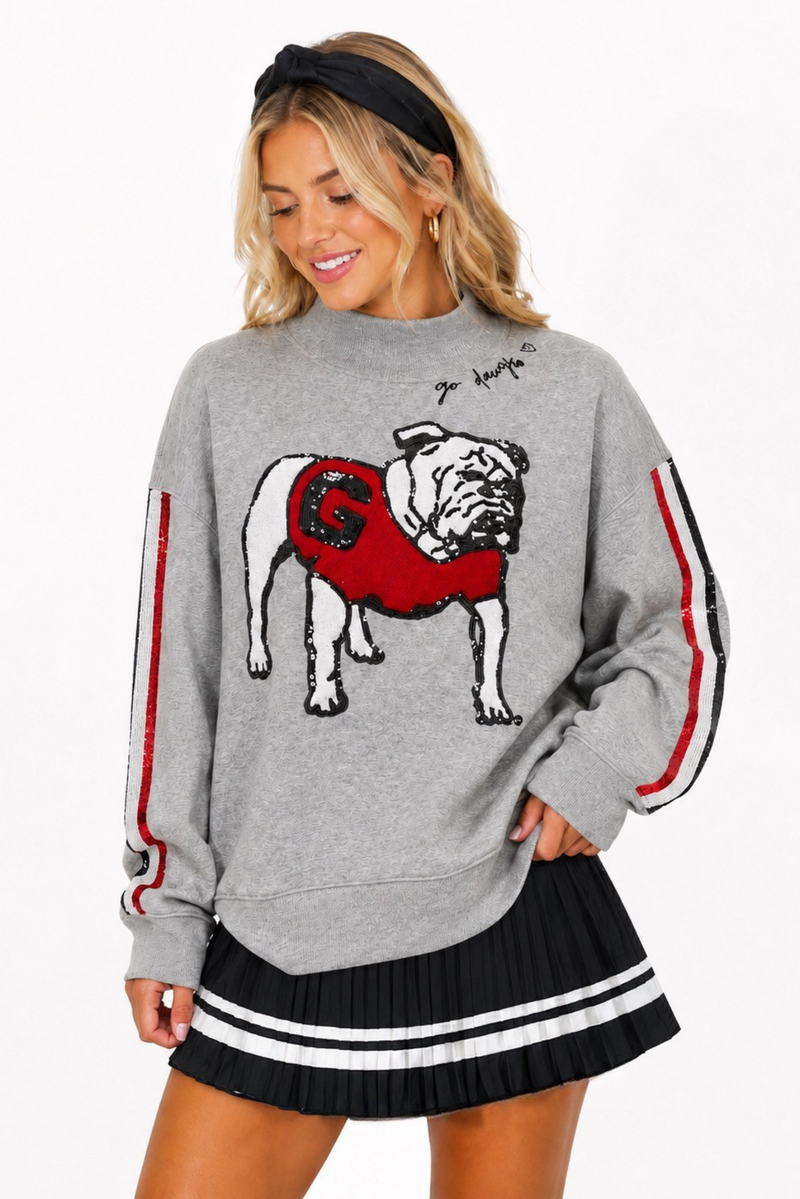 Georgia Mock Neck Sequin Stripe Sweatshirt PRE-ORDER (Est Ship 8/5)