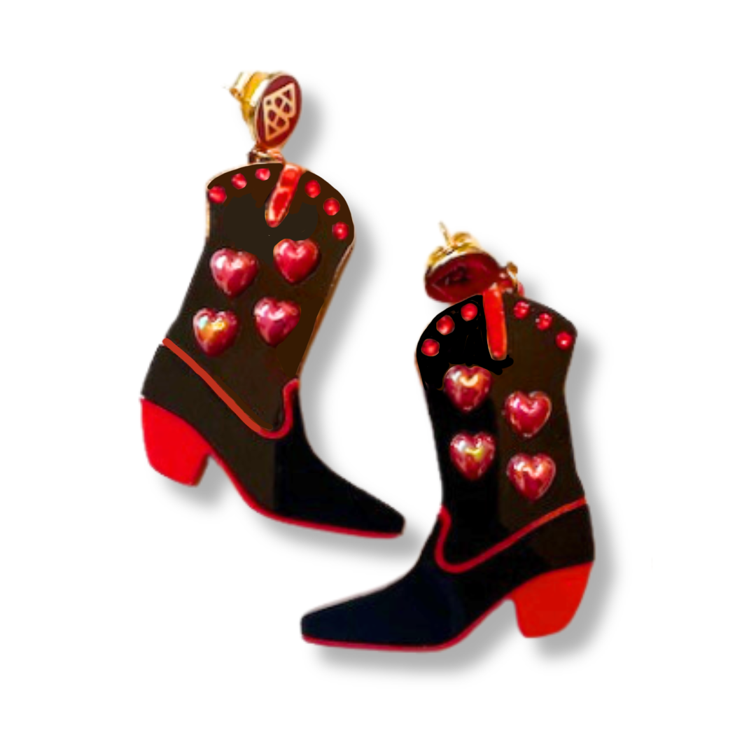 WSB Red and Black Blingy Boot Earrings