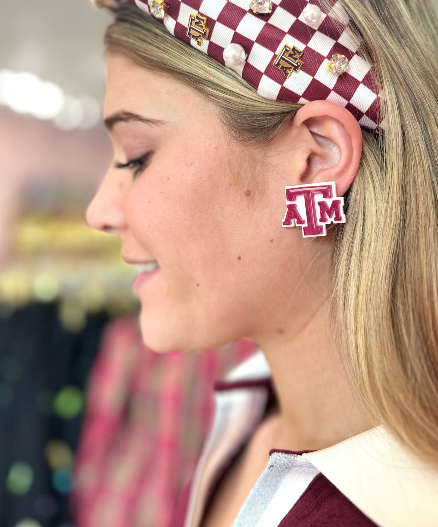 Texas A&M Maroon & White Logo Studs