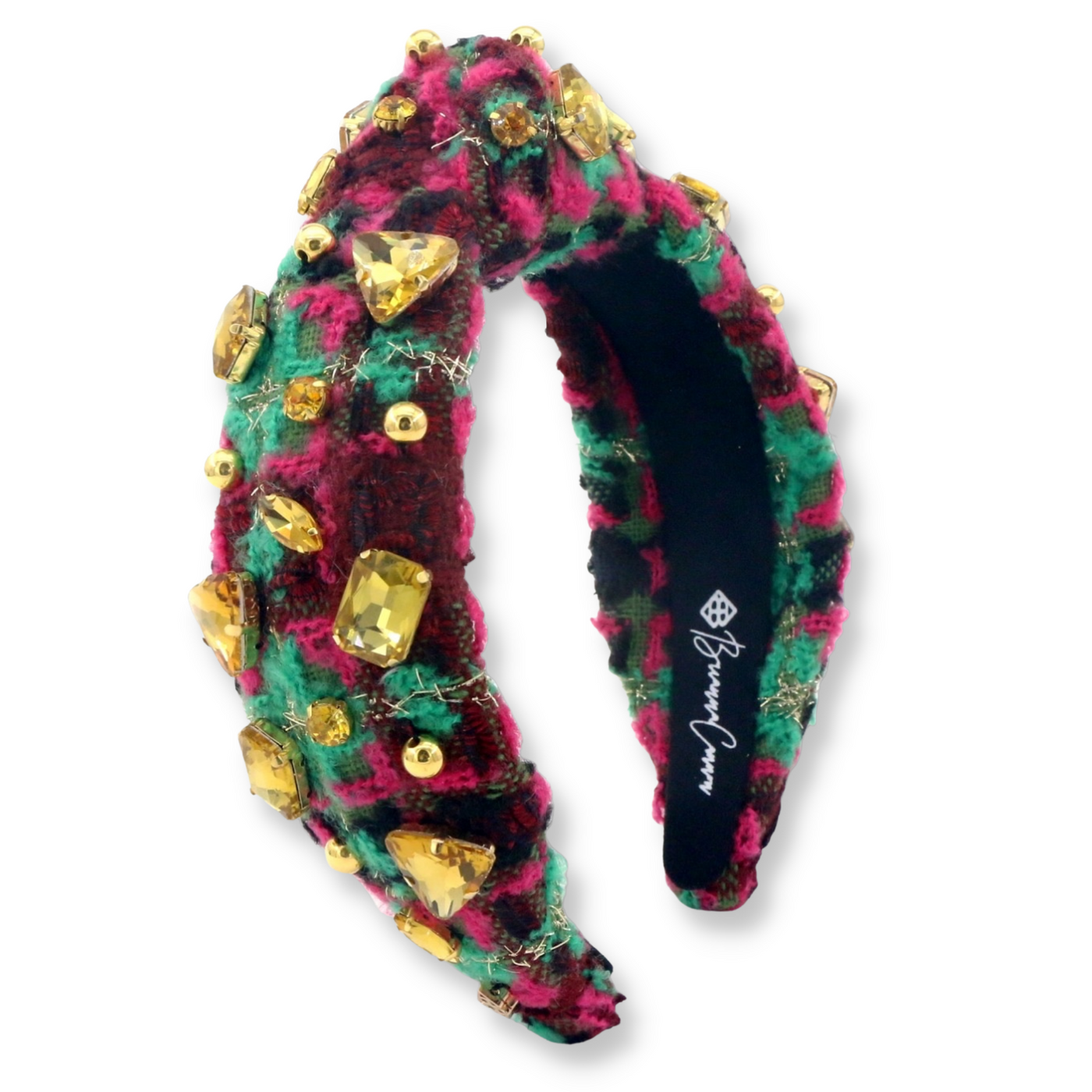 🎁 Green & Pink Patchwork Tweed Headband with Crystals & Beads (100% off)