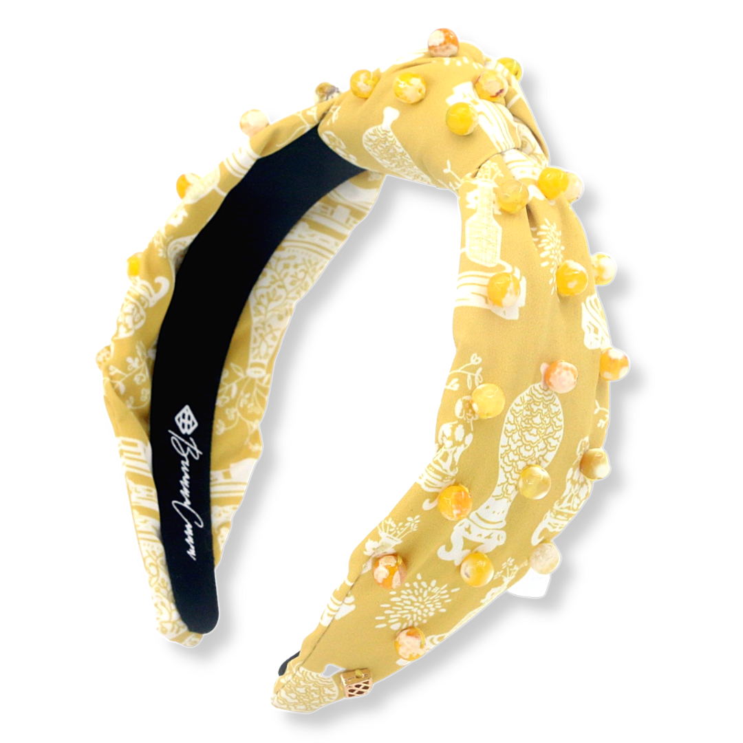 Golden Jar Print Headband with Yellow Agate Beads