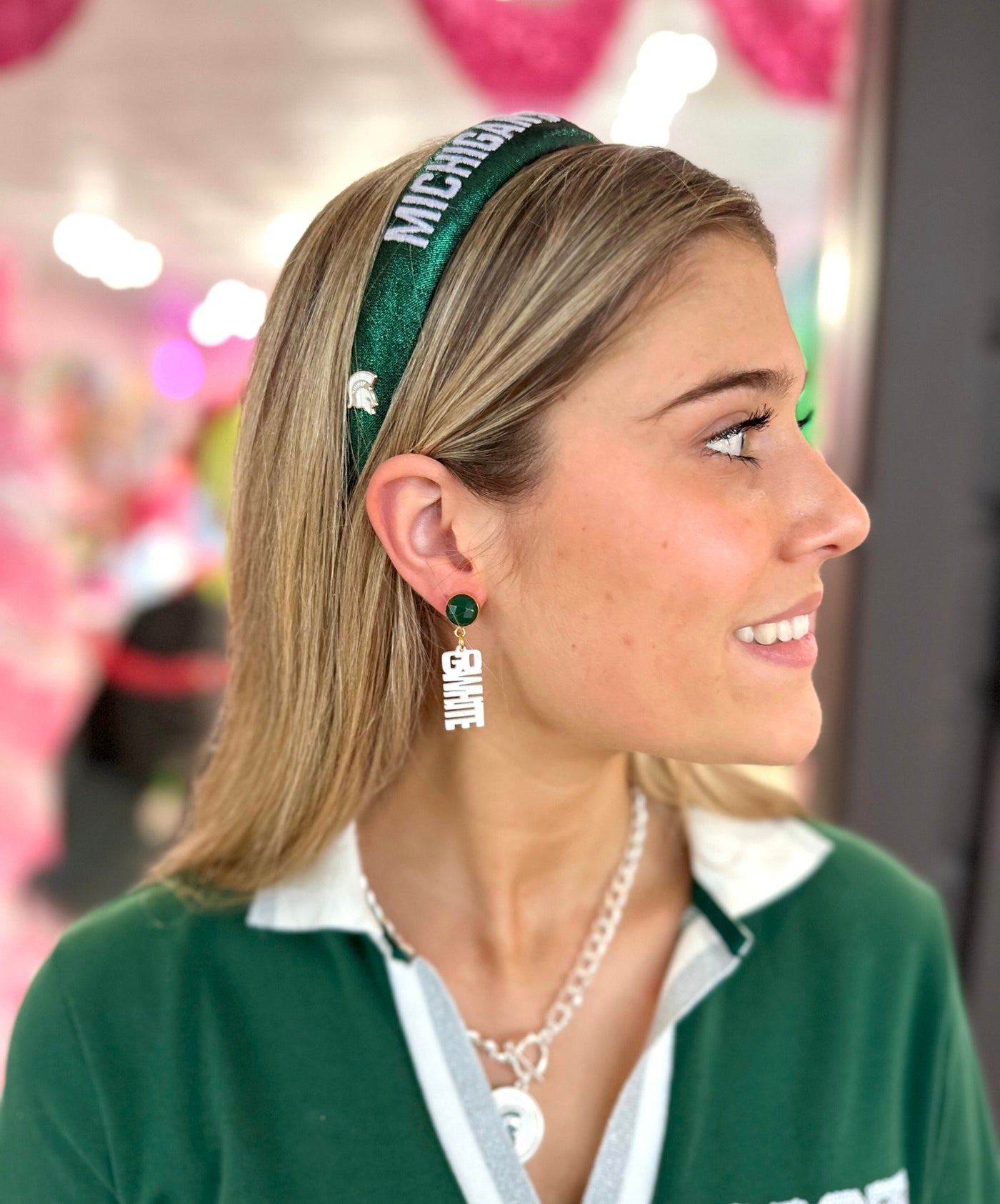 Michigan State Mini White GO GREEN GO WHITE Earrings