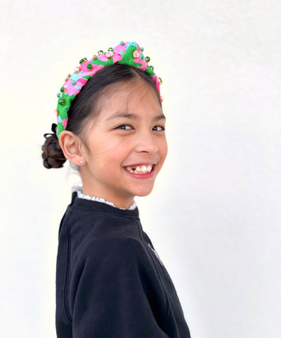 Child Size Pretty Country Pink, Green & Blue Headband