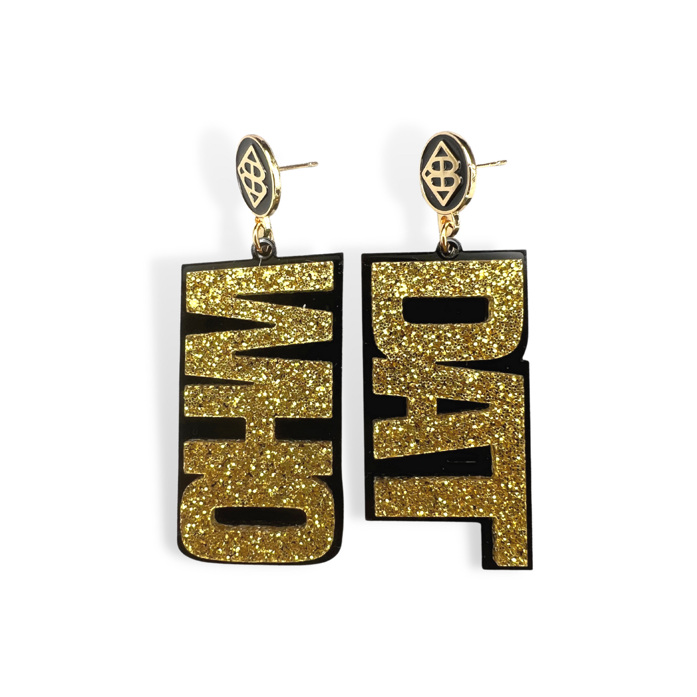 Gold Glitter and Black WHO DAT Earrings