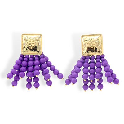Square BC Icon Purple Beaded Earrings