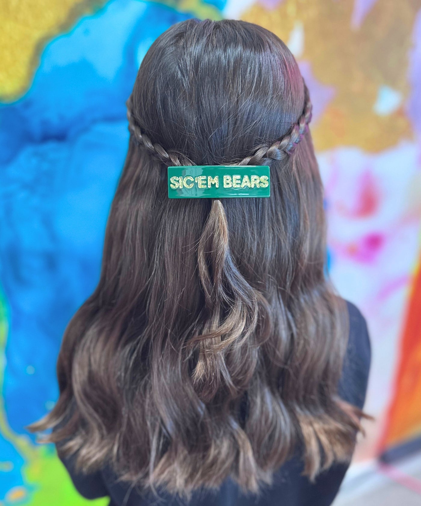 Baylor Green SIC'EM BEARS Rectangle Barrette Clip