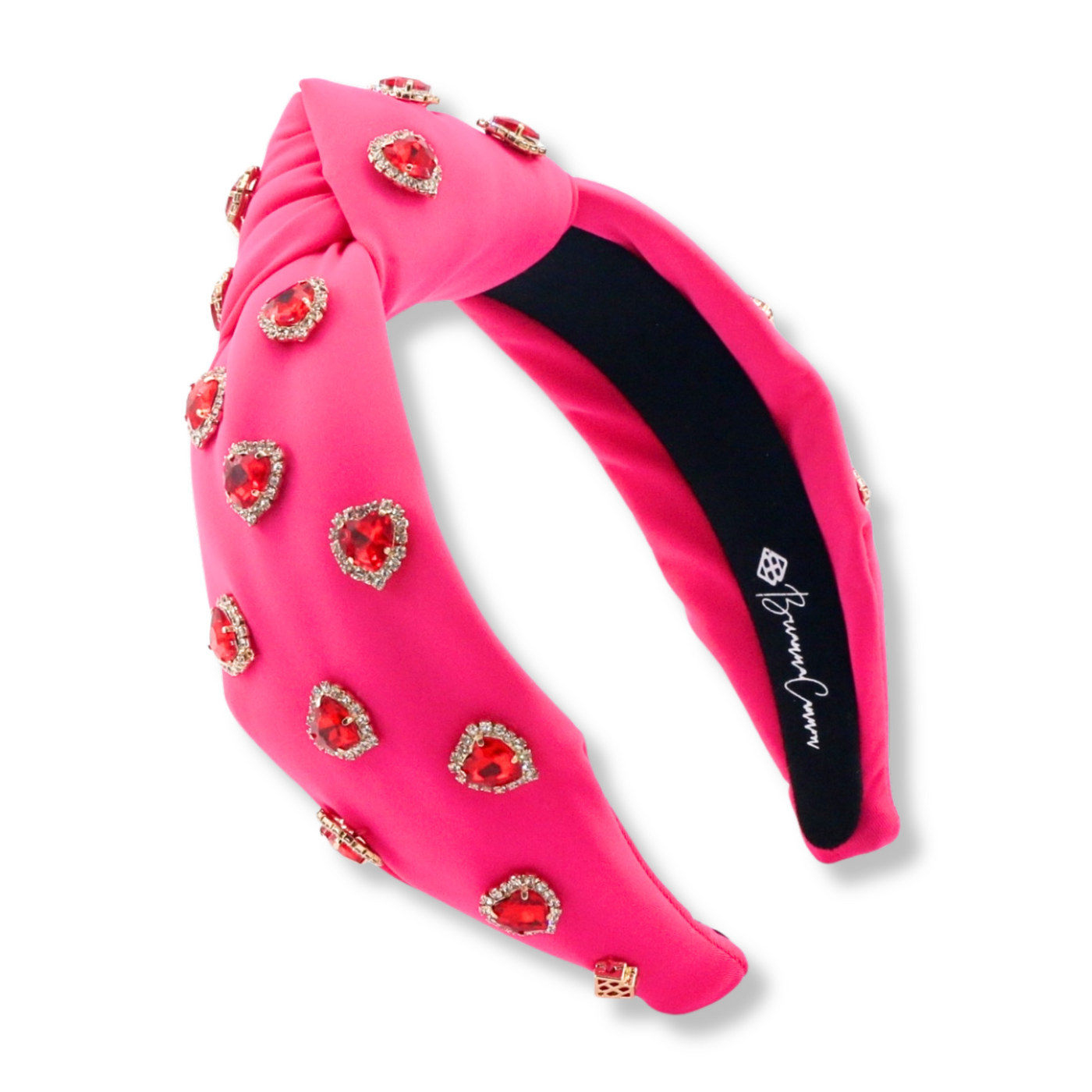 Adult Size Hot Pink Headband with Red Pavé Crystal Hearts