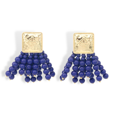 Square BC Icon Navy Beaded Earrings