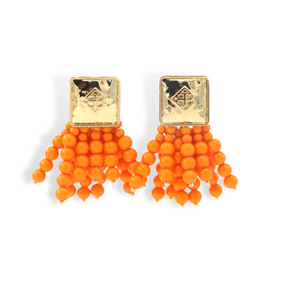 Square BC Icon Orange Beaded Earrings