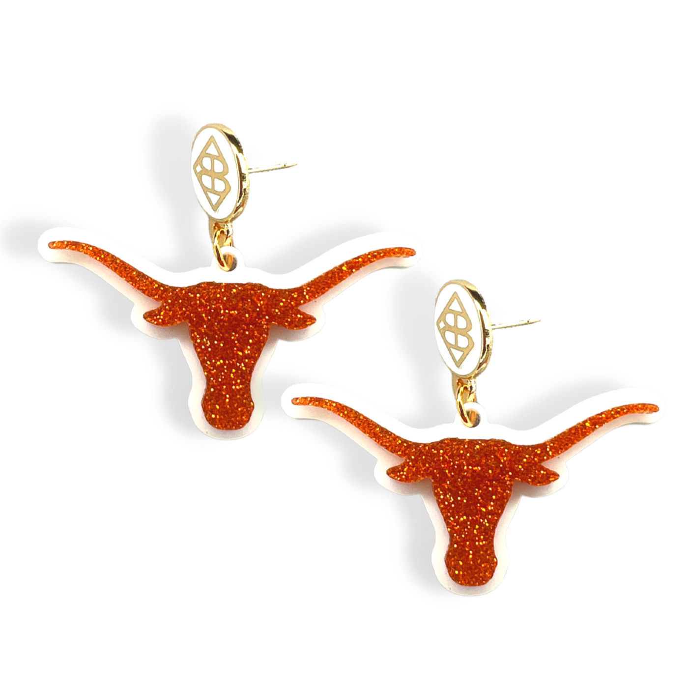 Burnt Orange Glitter Texas Longhorn Earrings