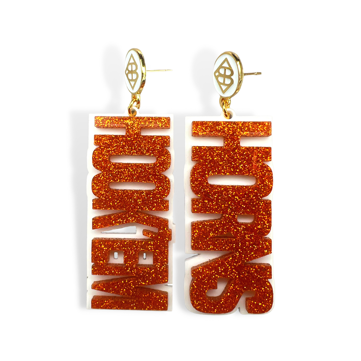 Burnt Orange Glitter HOOK'EM HORNS Earrings