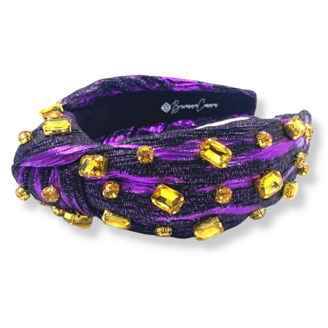 Purple Tiger Stripe Headband with Yellow Crystals