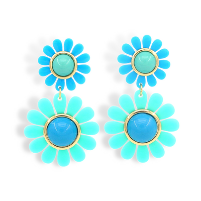 Blue May Flowers Double Drop Earrings