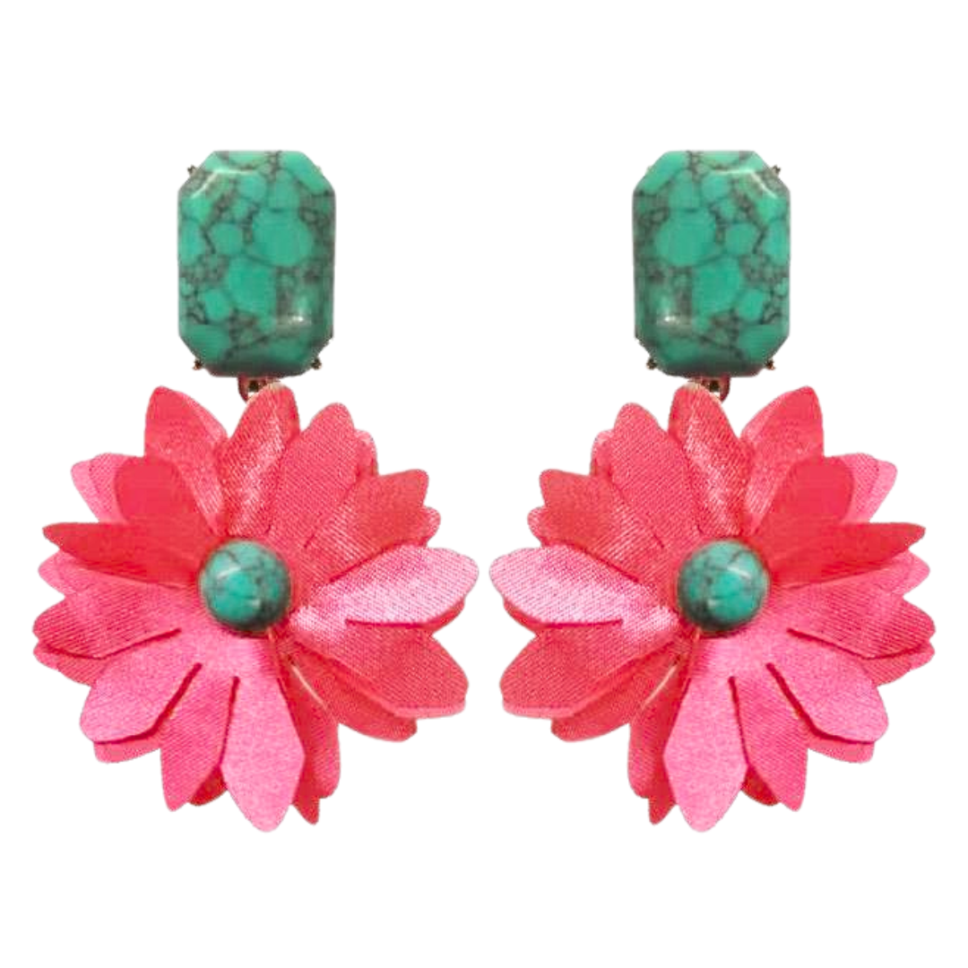 Pink and Turquoise Flower Earrings