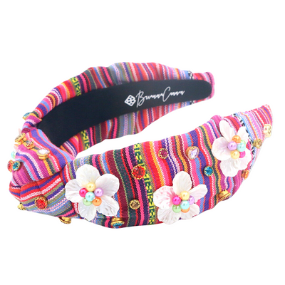 Fiesta Serape Headband with 3D Flowers and Crystals