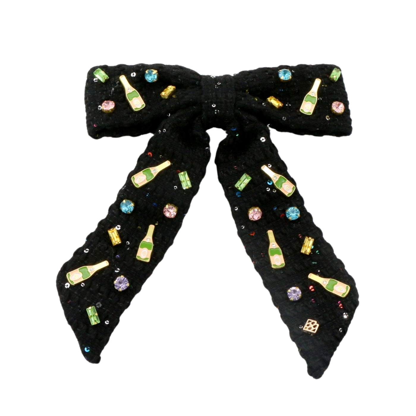 Black Tweed Champagne Celebration Bow Barrette