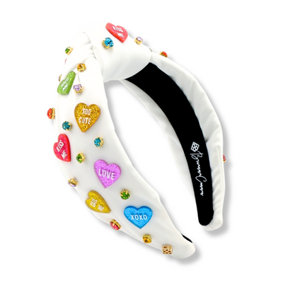 Adult Size White Headband with Multi Color Candy Hearts
