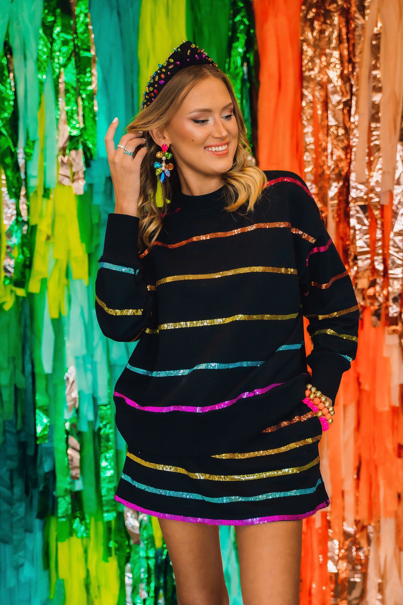 BC Black Rainbow Sequin Stripe Sweatshirt