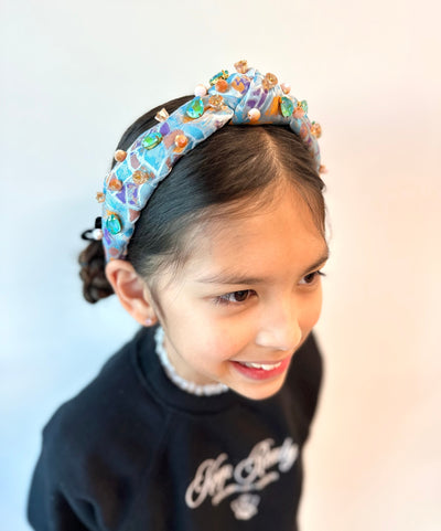 Child Size Mosaic Headband with Blue & Orange Crystals