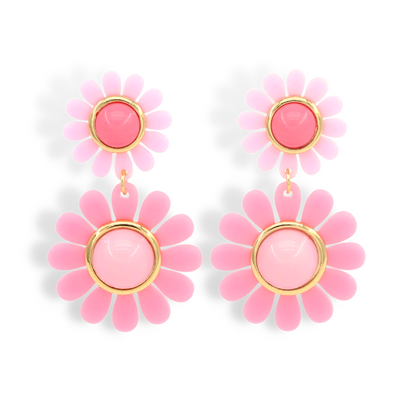 Pink May Flowers Double Drop Earrings