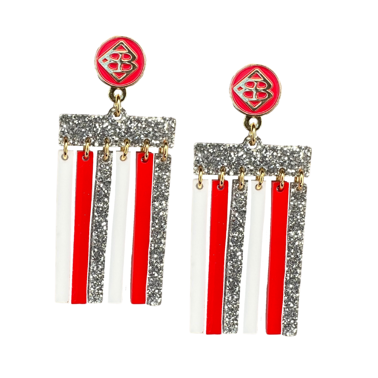 Silver Glitter, Red and White Mod Dangle Earrings