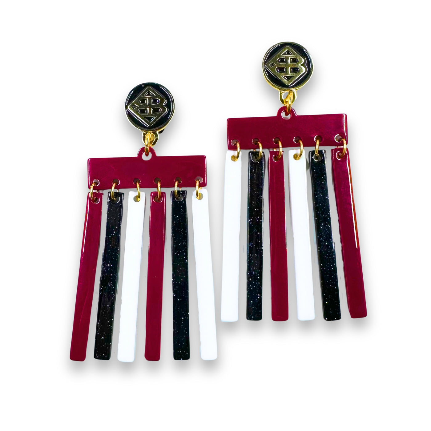 Garnet, Black and White Mod Dangle Earrings