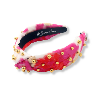 Child Size Pink, Red & Ivory Headband with Gold Beads
