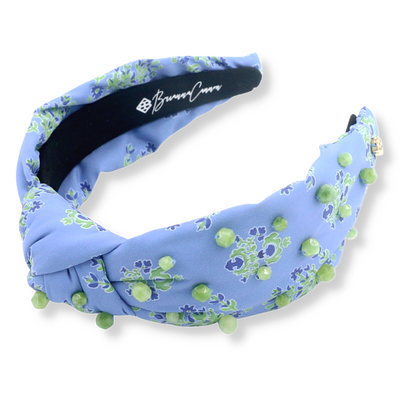 Cornflower Blue and Green Block Print Headband