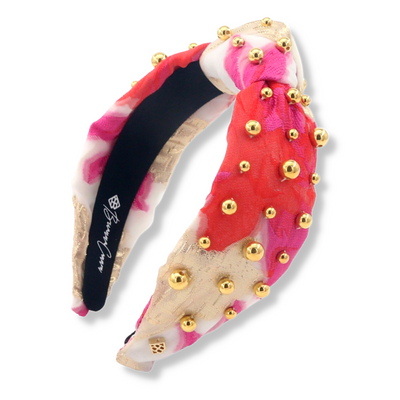 Adult Size Pink, Red & Ivory Headband with Gold Beads