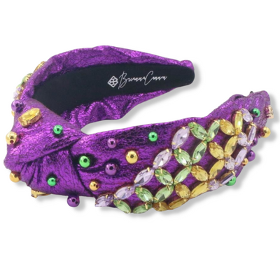Metallic Purple Mardi Gras Headband with Crystals & Beads