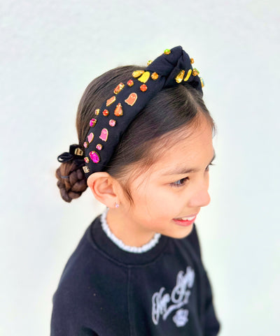 Child Size Black Headband With Neon Ghosts and Crystals