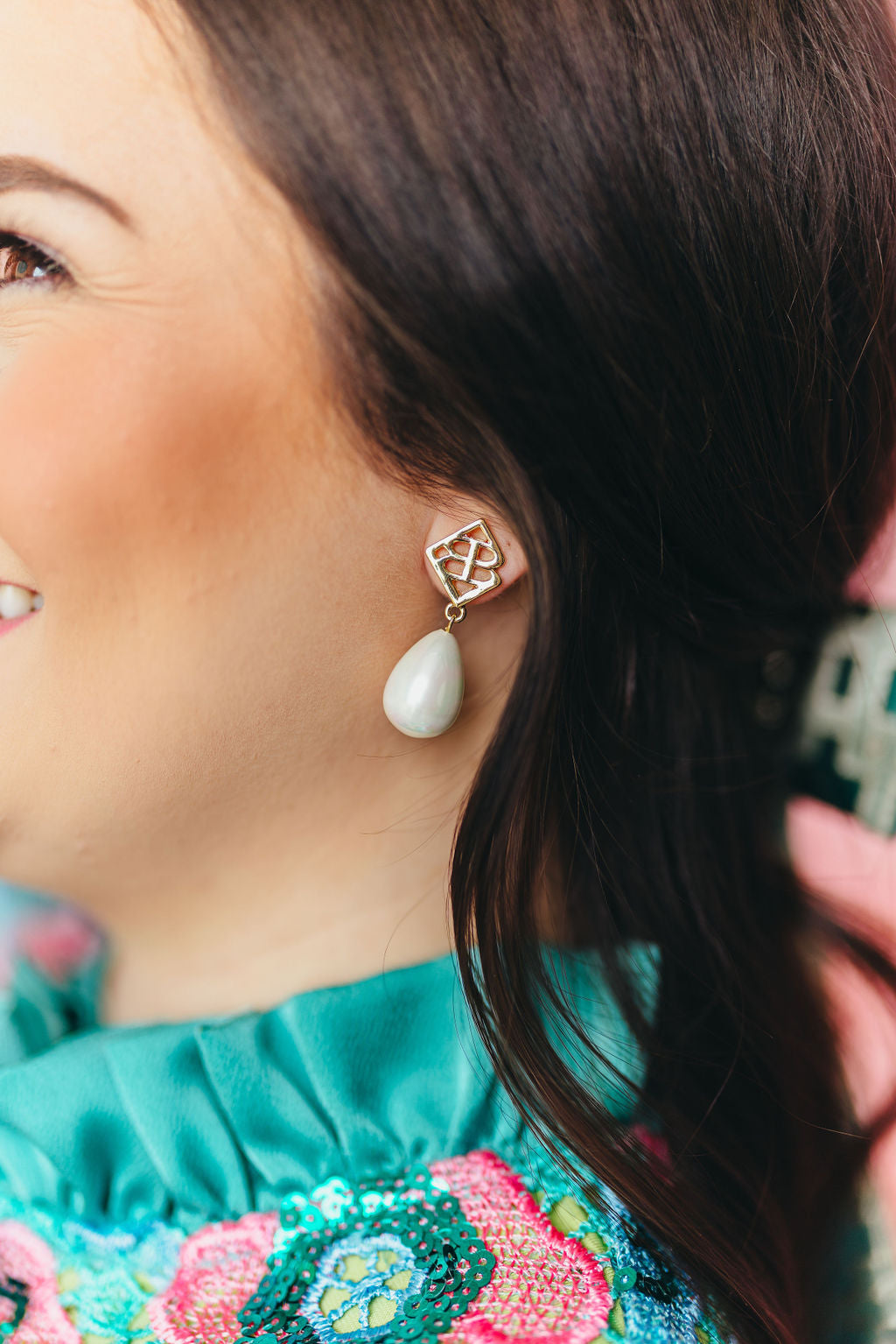 Pearl Drop Earrings with BC Logo