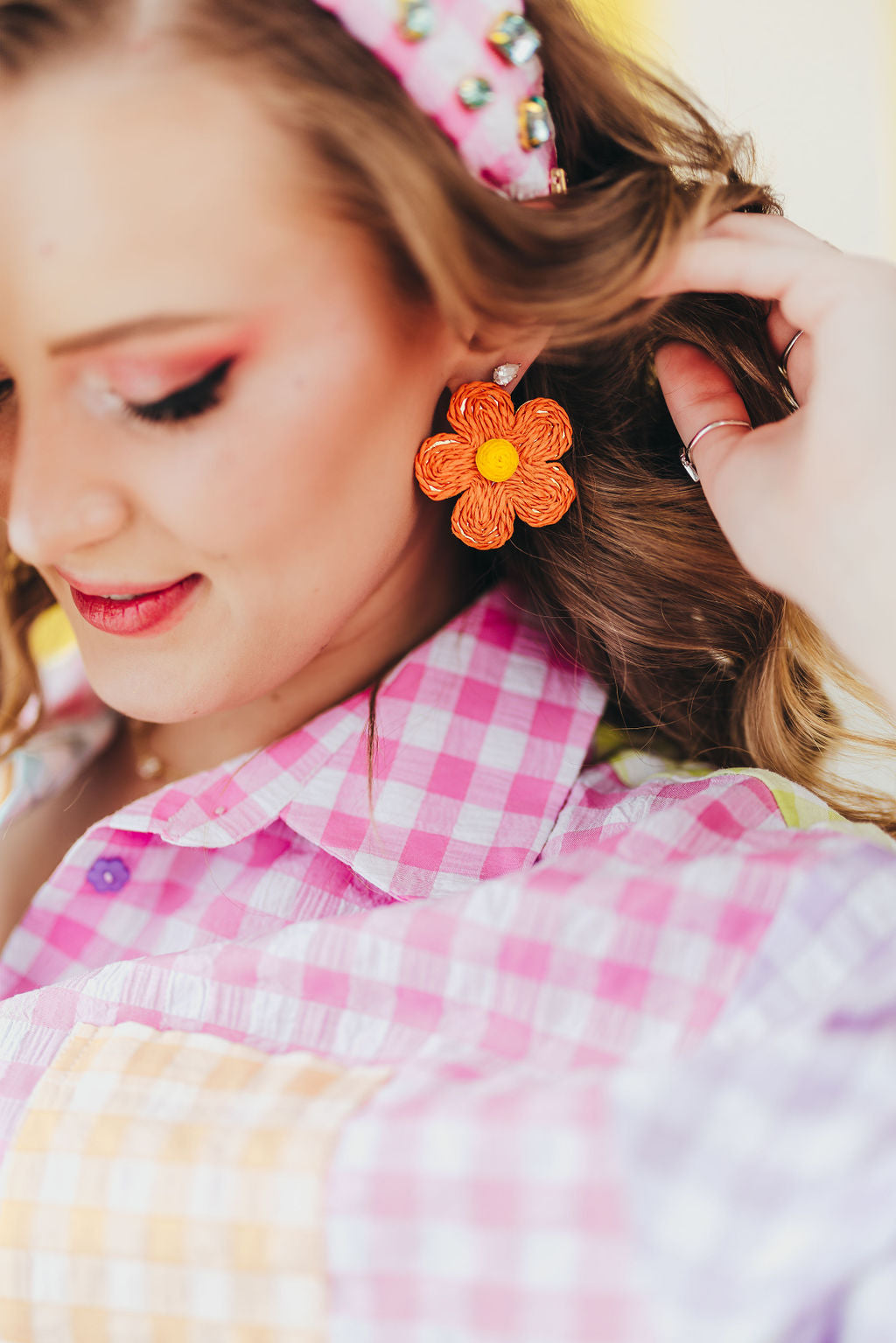 Orange Raffia Daisy Earrings