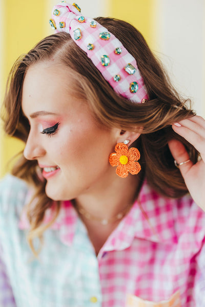 Orange Raffia Daisy Earrings