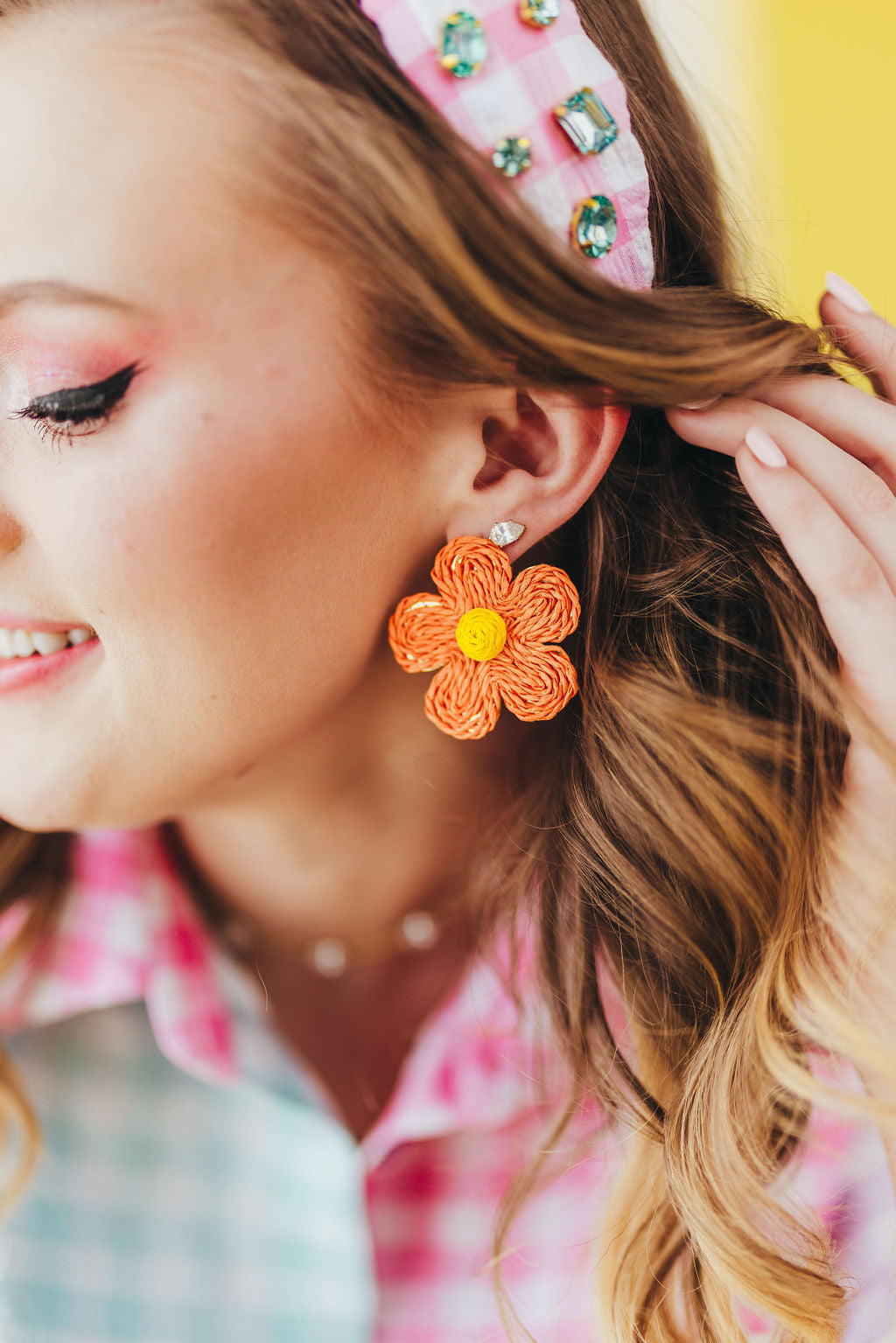 Orange Raffia Daisy Earrings