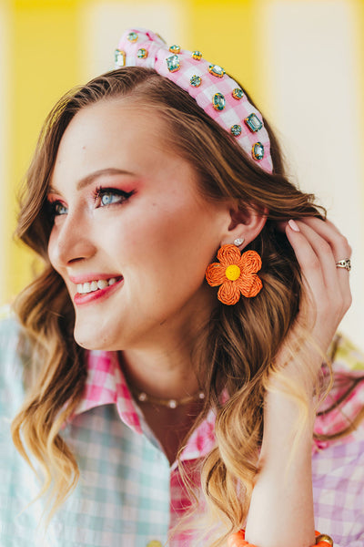 Orange Raffia Daisy Earrings