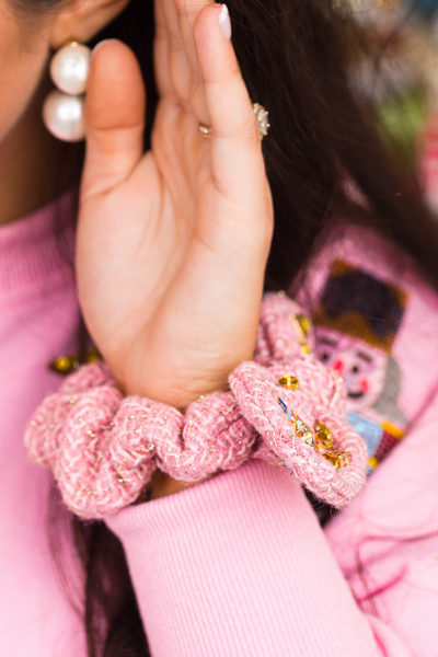 Pink and Gold Tweed Nutcracker Bow Scrunchie