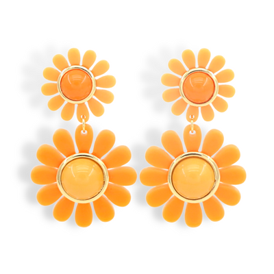 Orange May Flowers Double Drop Earrings