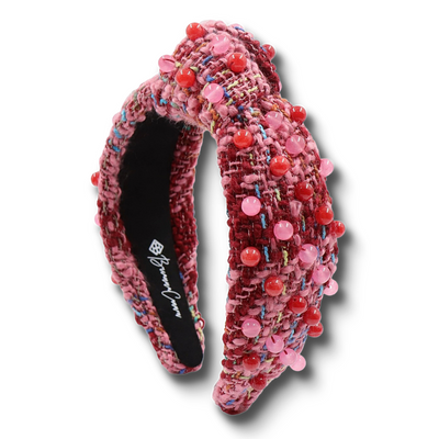 Pink & Red Tweed Headband with Beads
