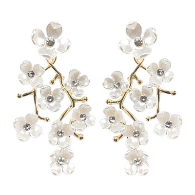 White Pearl Cherry Blossom Earrings
