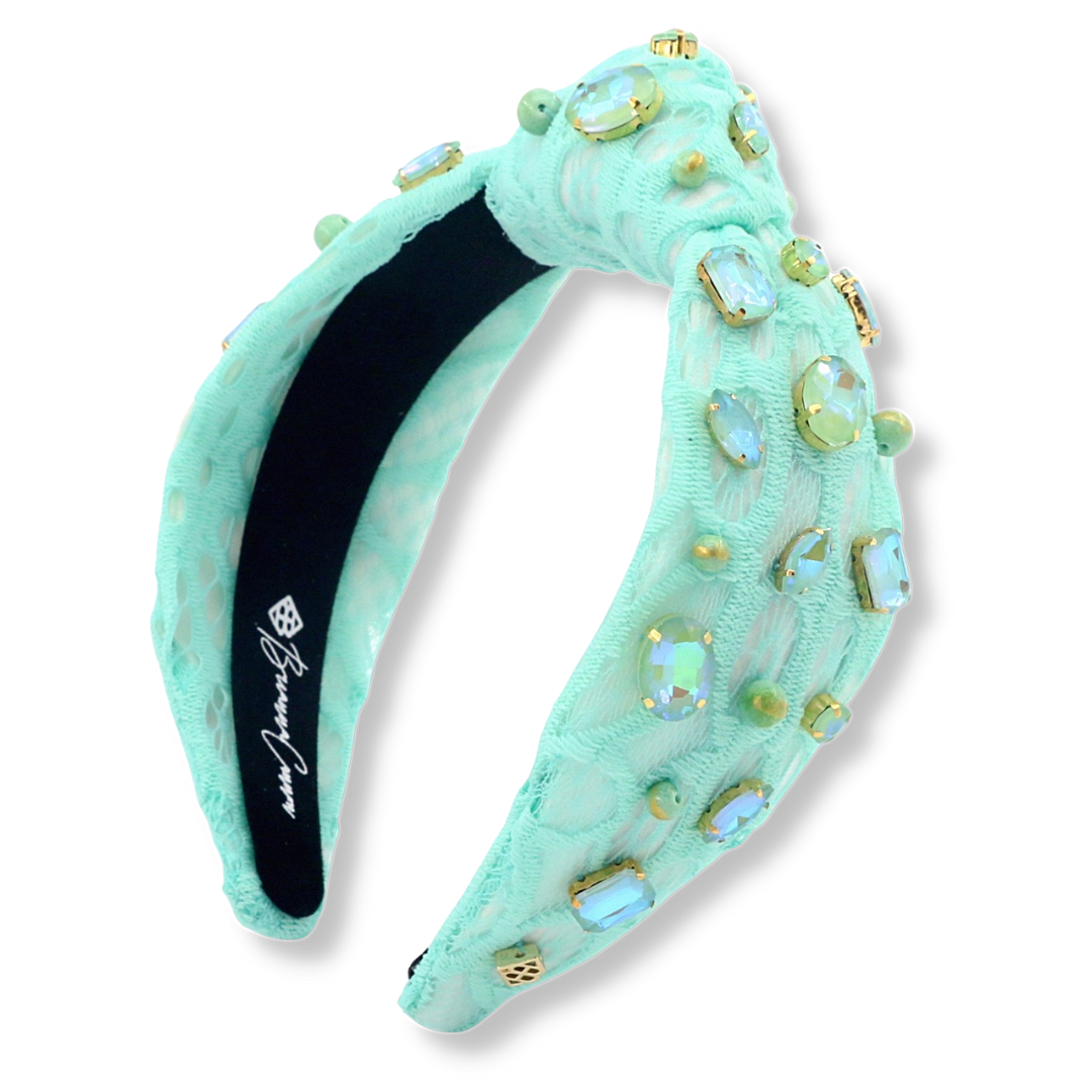Mint Lace Headband with Iridescent Crystals