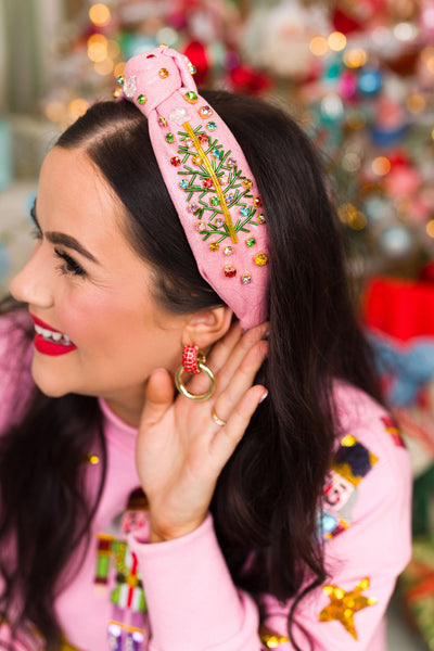 Pink Shimmer Christmas Tree Headband with Crystals