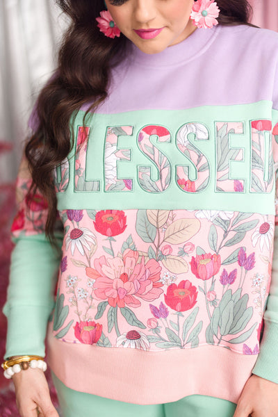 BLESSED Floral Fleece-Lined Sweatshirt