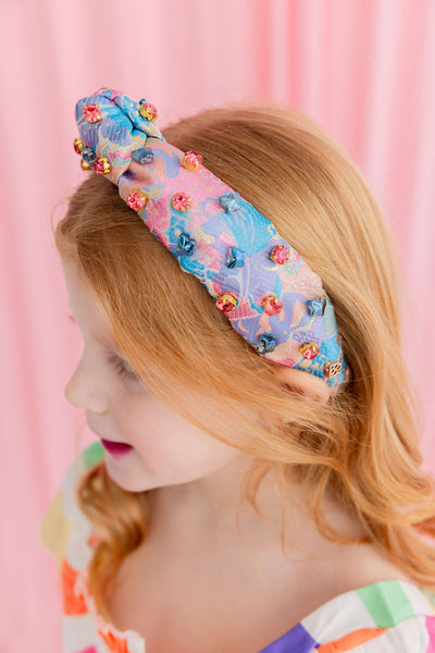 Child Size Pink & Blue Butterfly Brocade Headband