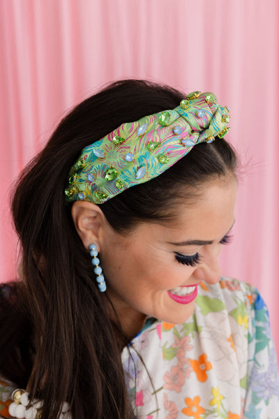 Adult Size Bright Green Floral Headband with Pink and Blue