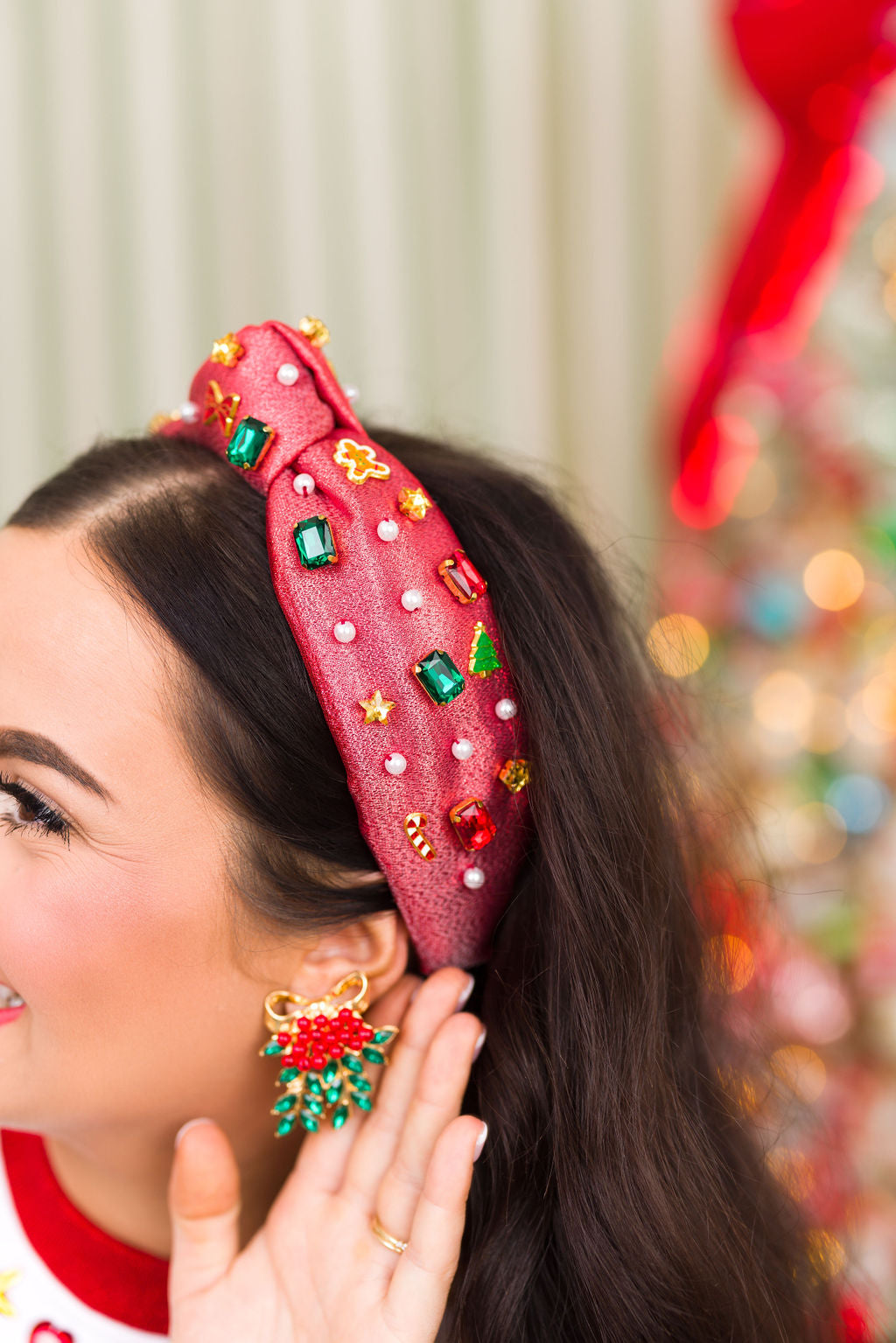 Adult Size Red Shimmer Christmas Charm Headband